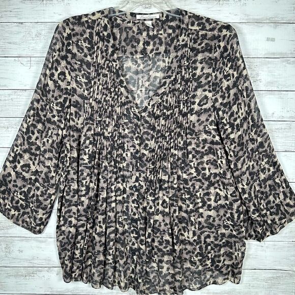 Kenneth Cole New York Silk Semi Sheer Pleated Front Camouflage Tunic XL - Picture 1 of 8